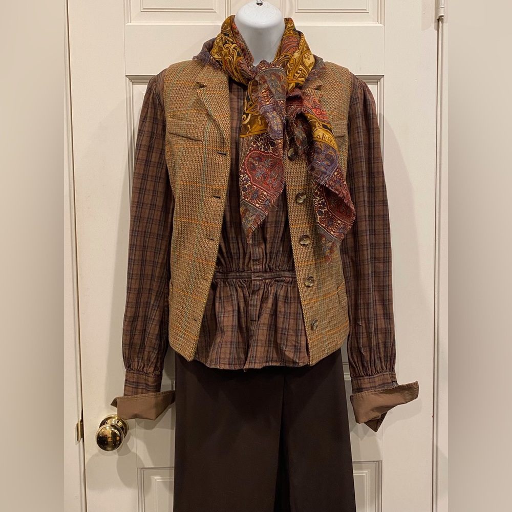 *Charming Brown Vintage Women's Country Plaid Blouse - Picture 9 of 10